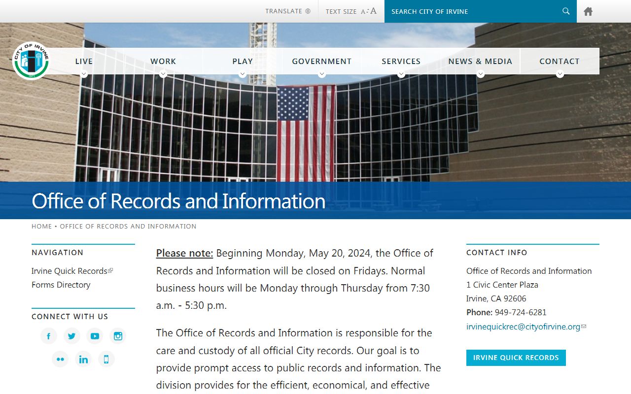 Irvine records office portal