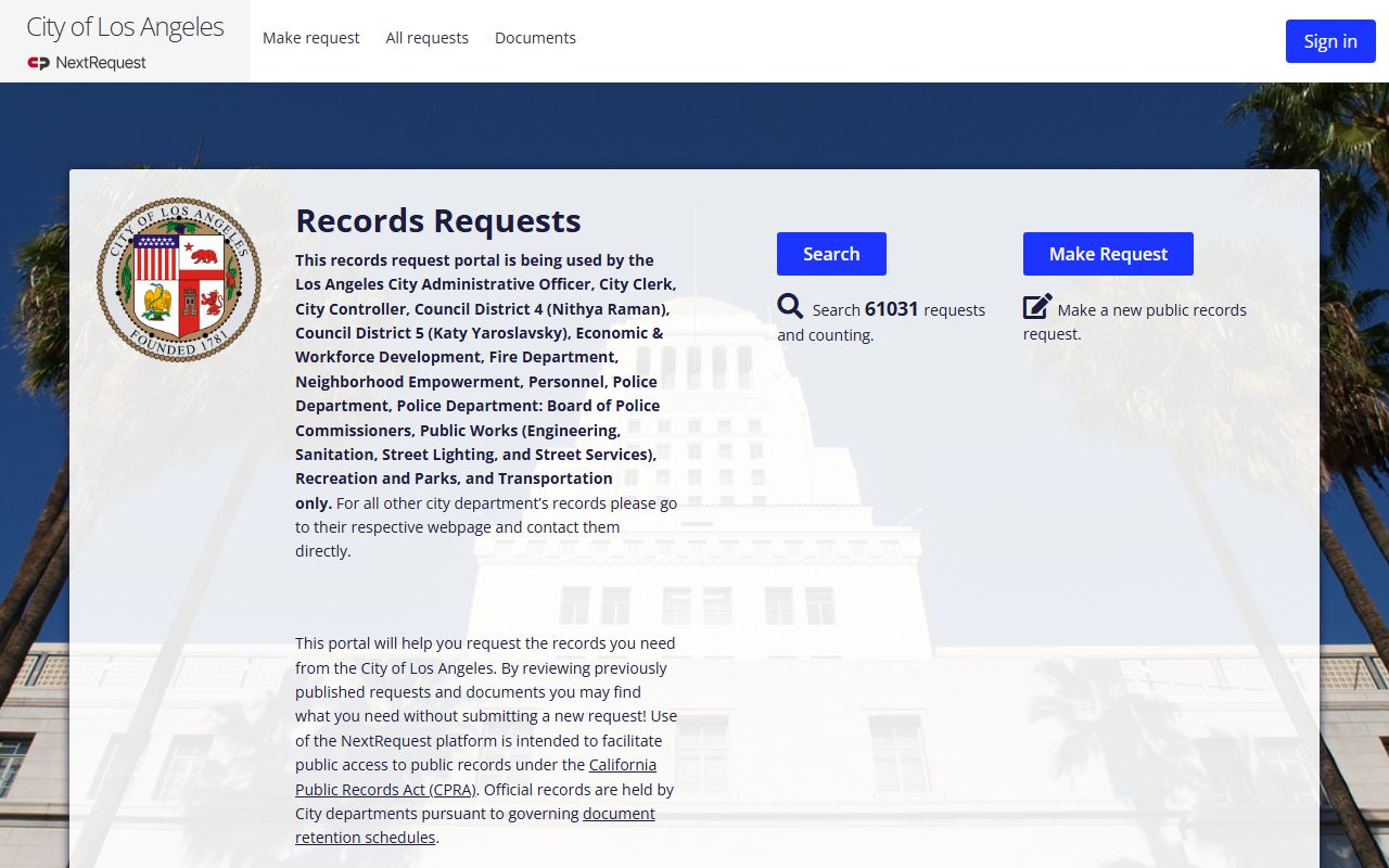 Los Angeles NextRequest CPRA portal
