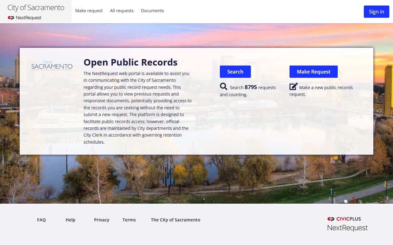 Sacramento NextRequest CPRA portal