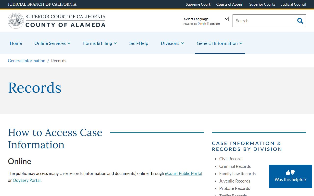 Alameda County Superior Court records portal