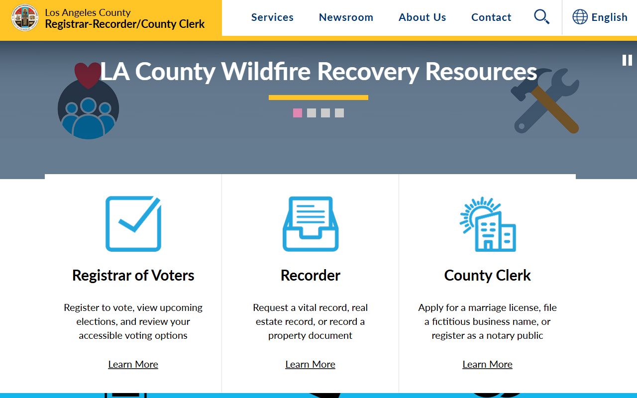 Los Angeles County Registrar-Recorder homepage