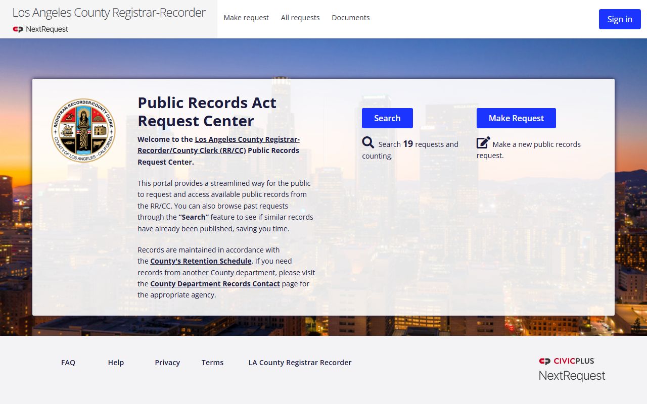 Los Angeles County NextRequest CPRA portal