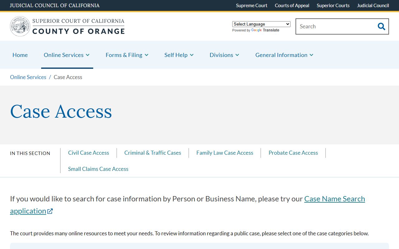 Orange County Superior Court case access portal
