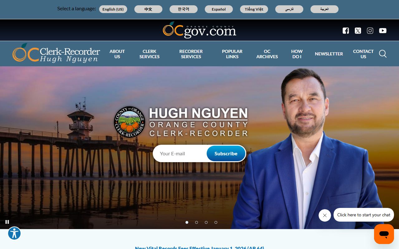 Orange County Clerk-Recorder homepage portal