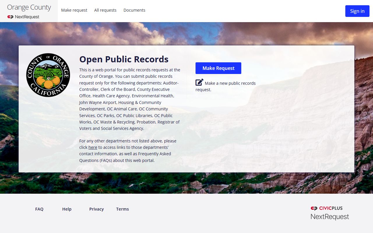 Orange County NextRequest CPRA portal
