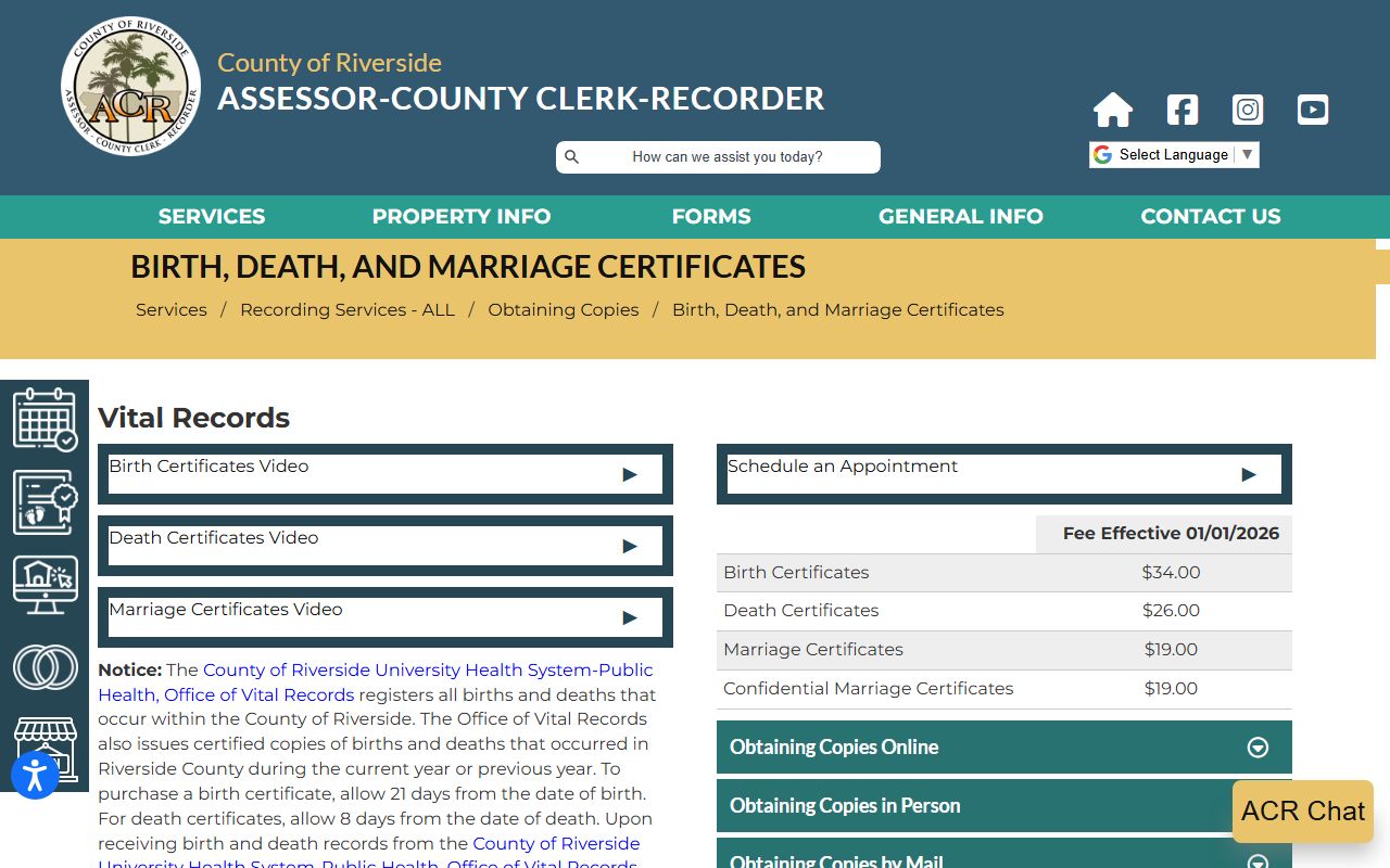 Riverside County vital records portal
