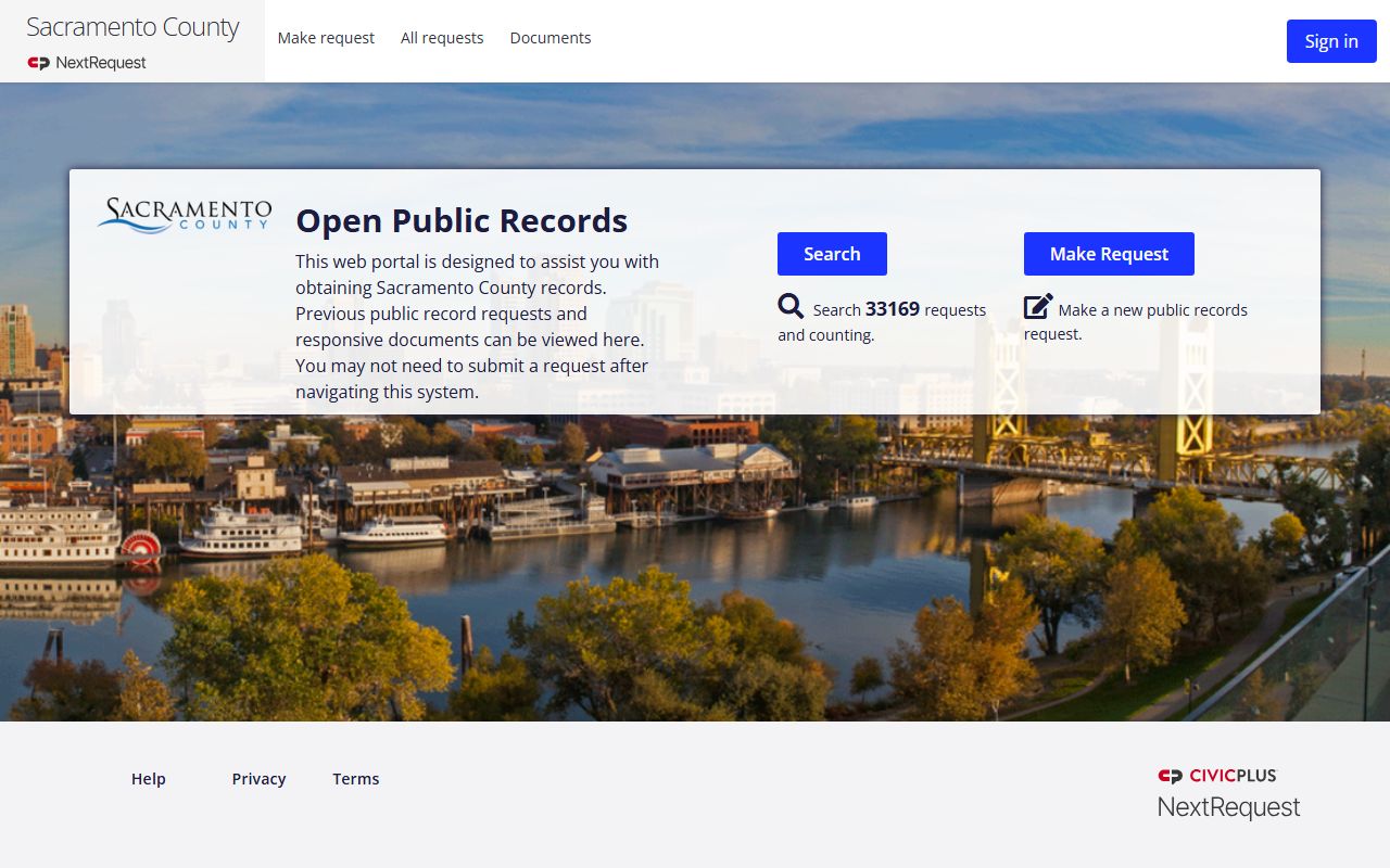 Sacramento County NextRequest CPRA portal